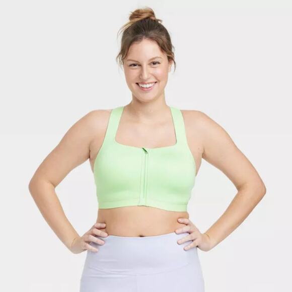 All In Motion Sculpt High Support Zip Front Sports Bra Light Green Size 38D - Picture 1 of 12